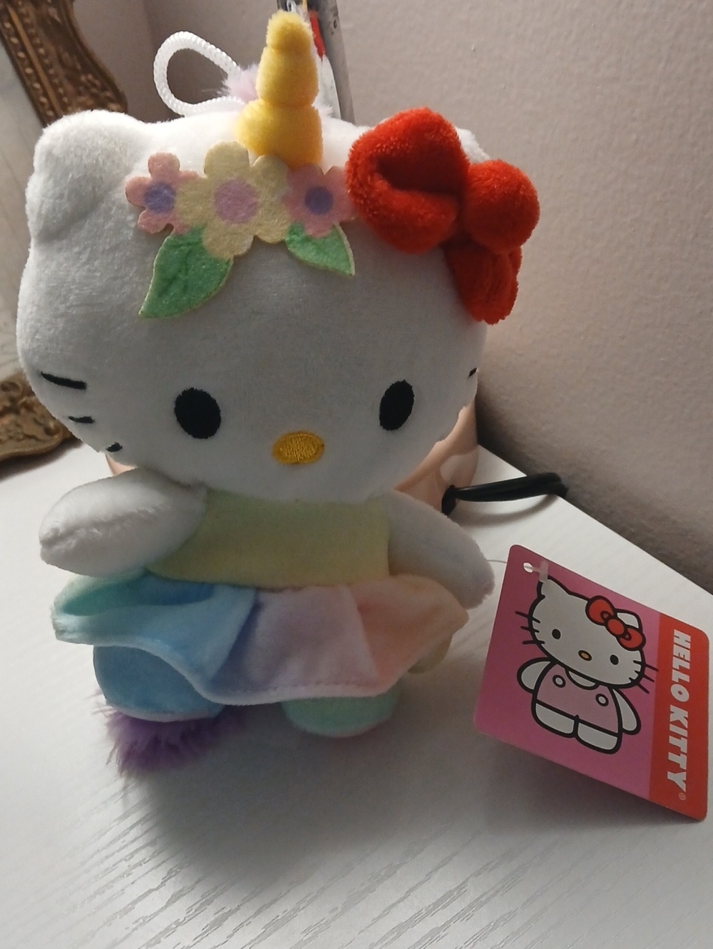 Hello Kitty Pastel Rainbow Unicorn Plush - White, Red, Yellow
